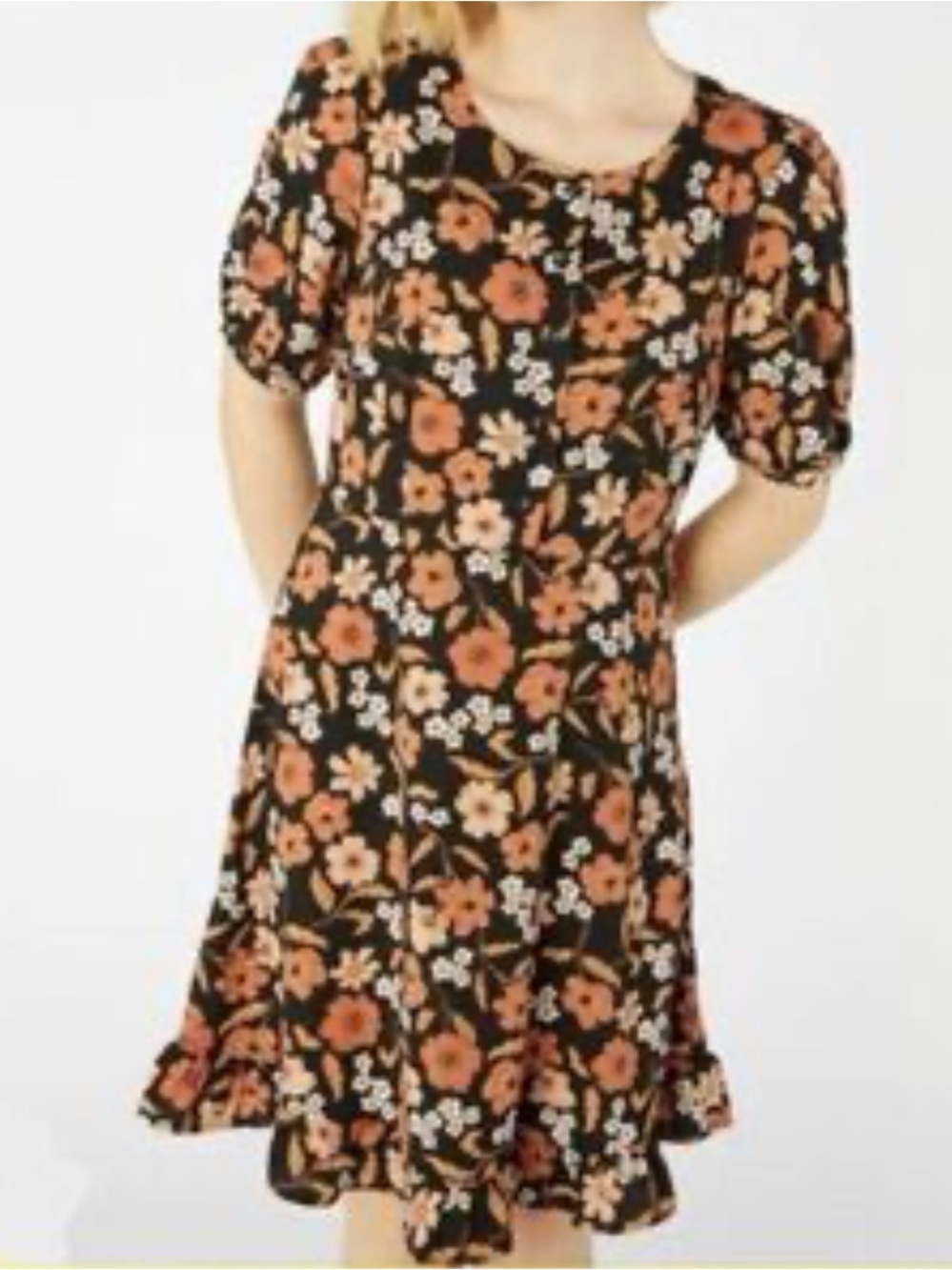 Modcloth Princess Highway Black Floral Mini Dress with Rust and Cream Flowers